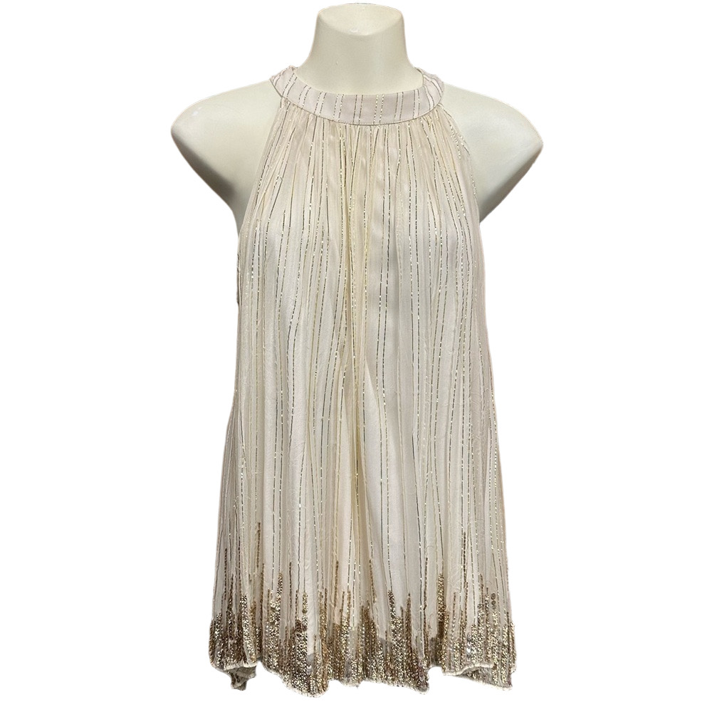 Ranna Gill cream gold sequin party top Small Anthropologie metallic party